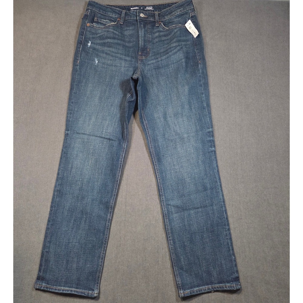 Old Navy Straight Jeans Womens 12 Blue Extra High Rise Secret Smooth Pockets NEW